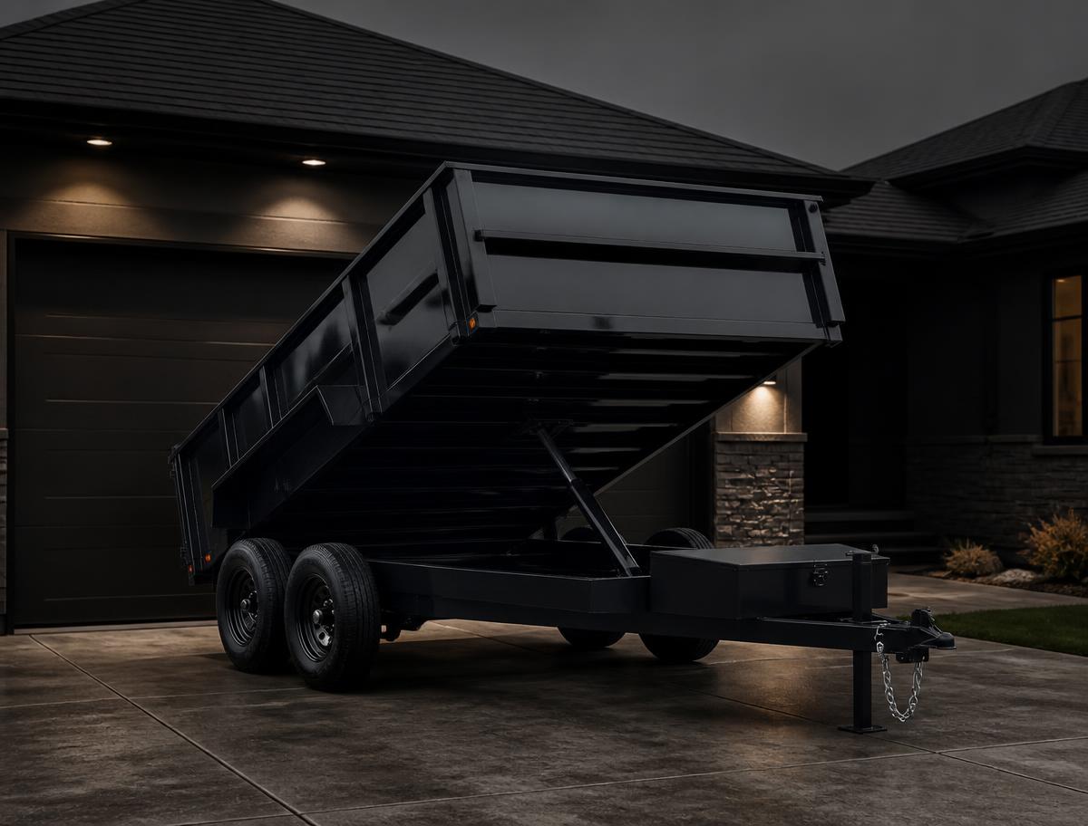 Dump trailer delivered to a driveway for a weekend cleanup project